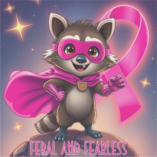 Feral en Fearless Raccoon Borstkanker Bewustzijn Sticker (Voorkant)