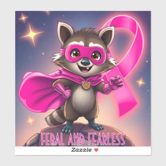 Feral en Fearless Raccoon Borstkanker Bewustzijn Sticker (Vel)