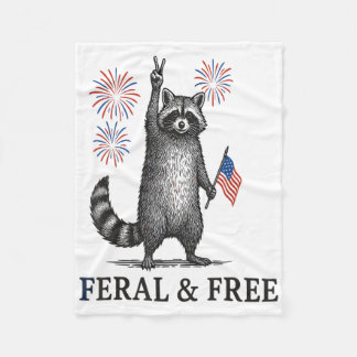 Feral en gratis wasbeer, grappige wasbeer 4 juli fleece deken