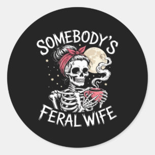 Feral Funny Coffee Lovers Drink schedel grap Ronde Sticker
