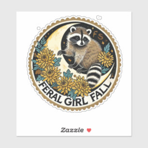 Feral Girl Herfst Raccoon Sticker