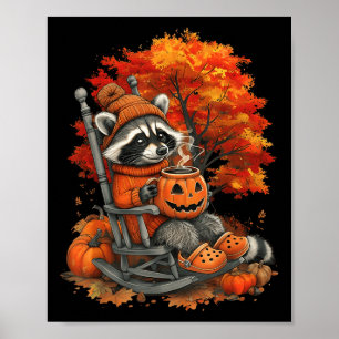 Feral Girl Herfst Wasbeer Halloween Pompoen Wasbee Poster