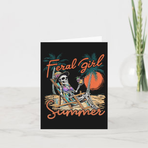Feral Girl Zomer Grappig Meme Skeleton Hawaii Beac Kaart