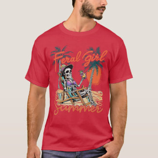 Feral Girl Zomer Grappig Meme Skeleton Hawaii Beac T-shirt