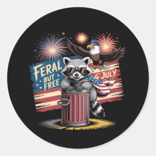 FERAL MAAR GRATIS RACOON 4 JULI Verenigde Staten Ronde Sticker