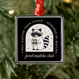Feral matcha club grappige wasbeer cool wild dier metalen ornament