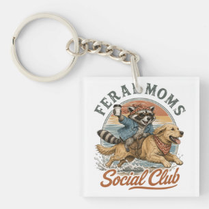 Feral Moms Social Club Wasbeer Ridend op Gouden Re Sleutelhanger
