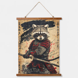 Feral Raccoon Samurai Warrior - Japanse Inktstijl Hangend Wandkleed