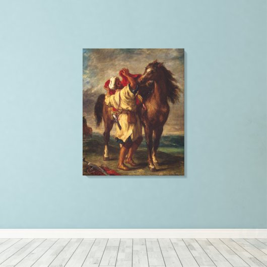 Ferdinand Delacroix Arab Saddling Zijn Horse Canvas Afdruk (Insitu (Houten vloer))