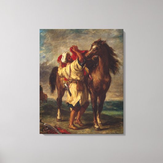 Ferdinand Delacroix Arab Saddling Zijn Horse Canvas Afdruk (Voorkant)