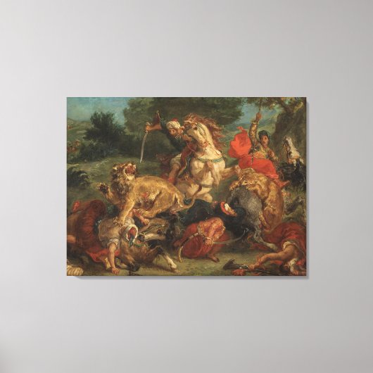 Ferdinand Delacroix Lion Hunt Canvas Afdruk (Voorkant)