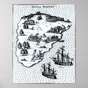 Ferdinand Magellan Fighting Natives on Island Poster