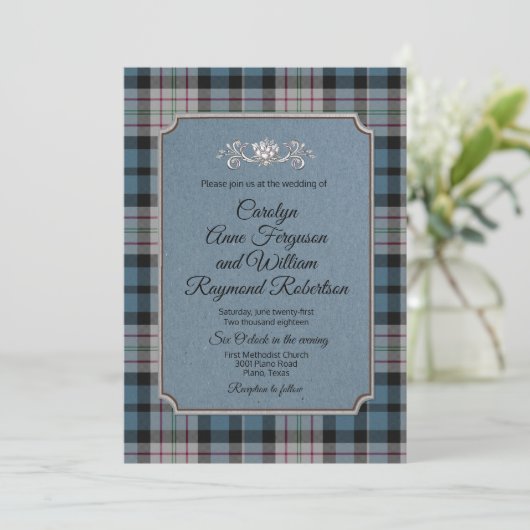 Ferguson Plaid Faire-part de mariage monogramme (Debout devant)
