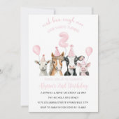 Ferme 2e Invitation d'anniversaire Fille, Rose mod (Devant)