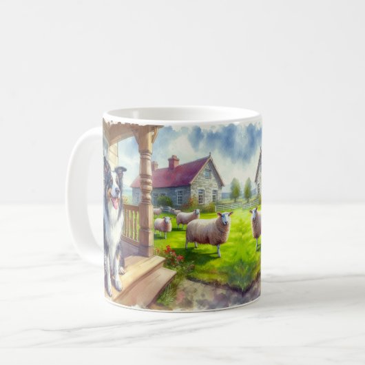 Ferme à moutons avec bordure Collie Chien Mug (Devant gauche)