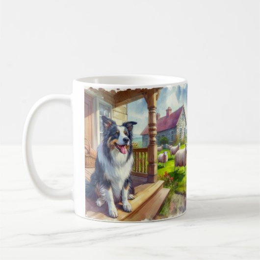 Ferme à moutons avec bordure Collie Chien Mug (Gauche)