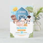 Ferme Anniversaire 1er Invitation Blue Boys One An (Debout devant)