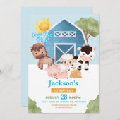 Ferme Anniversaire 1er Invitation Blue Boys One An (Devant / Derrière)