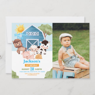 Ferme Anniversaire 1er Invitation Blue Boys One Ph