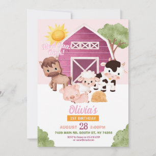 Ferme Anniversaire 1er Invitation Rose Girls One A