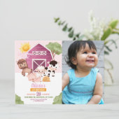 Ferme Anniversaire 1er Invitation Rose Girls One P (Debout devant)