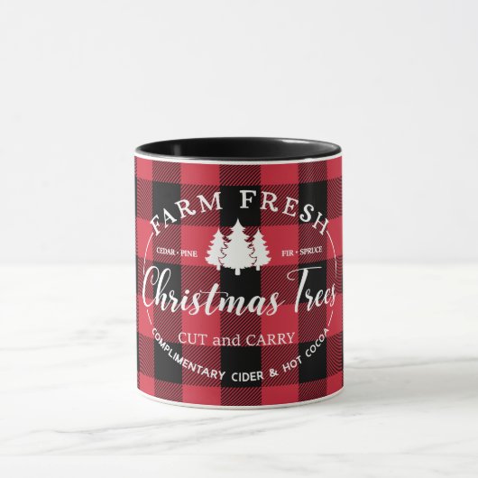 Ferme Arbres de Noël frais Red Buffalo Check Mug (Centre)