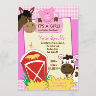 Ferme bébé fille 5x7 Baby shower INvitation