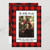 Ferme de carte de Noël noir rouge plaid de buffle (Devant / Derrière)