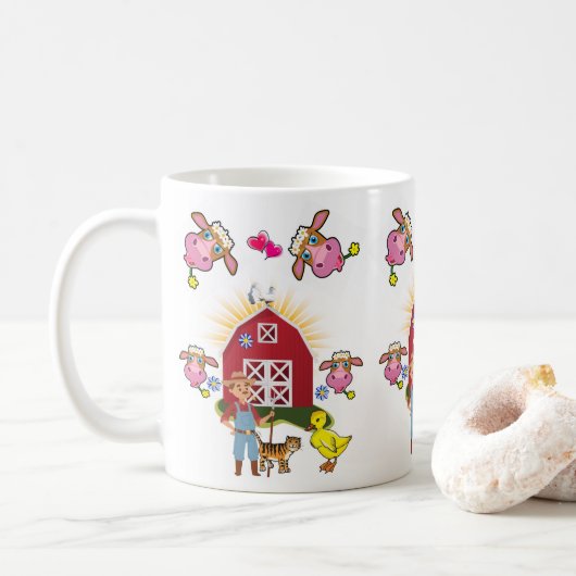 Ferme de la vache Ferme de canard jaune Mug (Avec donut)