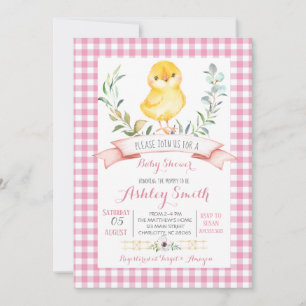 ferme de poulet baby shower invitation fille rose