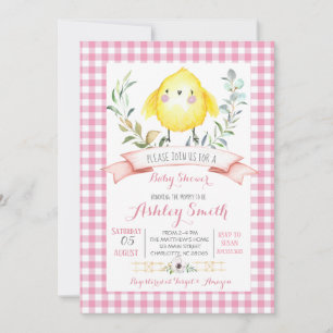 ferme de poulet baby shower invitation fille rose