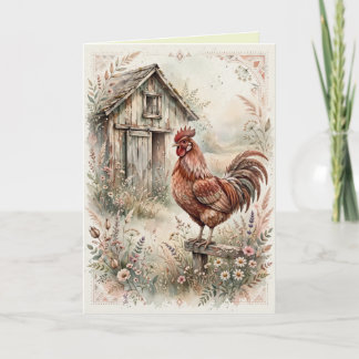 Ferme de style cottage avec coq fier carte d'art v