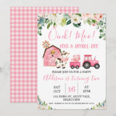 Ferme de tracteur à grange rose Floral Invitation  (Devant / Derrière)