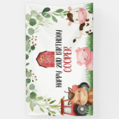 Ferme de tracteur à granges roses Bannière de fête (Vertical)