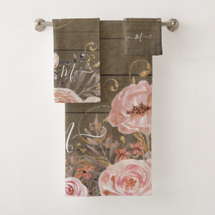 Ferme en bois rustique Aquarelle rose pâle Floral