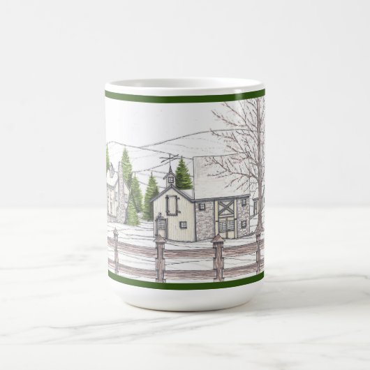 Ferme en pierre Hiver Vert foncé Café Mug (Centre)