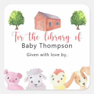 Ferme - Étiquette de livre pour Baby Shower, livre