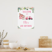 Ferme Florale Rose Et Tracteur Affiche de bienvenu (Cuisine)