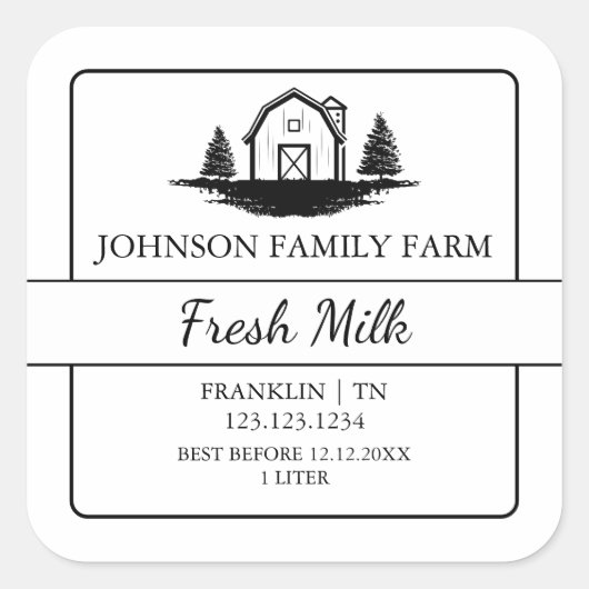 Ferme Lait frais Grange Carré Étiquette (Devant)