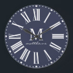 Ferme moderne Bleu Nom de famille Grande horloge<br><div class="desc">Farmhouse moderne Bleu Nom de famille Grosse horloge - Gras, moderne horloge de ferme comprend votre monogramme et nom. Notre modèle de haute qualité vous simplifie la personnaliser de votre horloge. Notre horloge ferait un joli cadeau à être chéri pour les années à venir. L'horloge fait partie d'une collection. Conçu...</div>