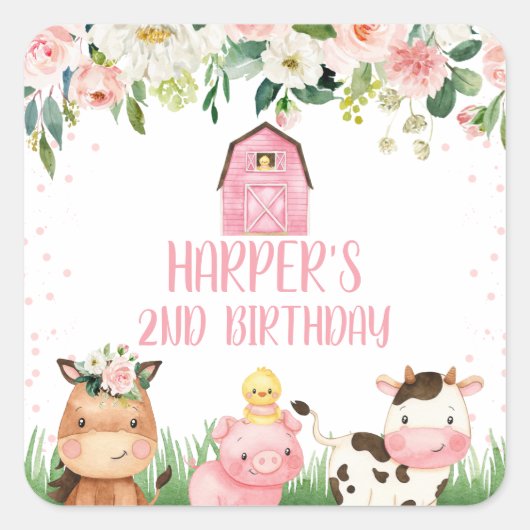 Ferme rose Floral Anniversaire Favoriser Sticker (Devant)