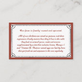 Ferme Rouge Vintage Hen Egg Carte de visite (Dos)