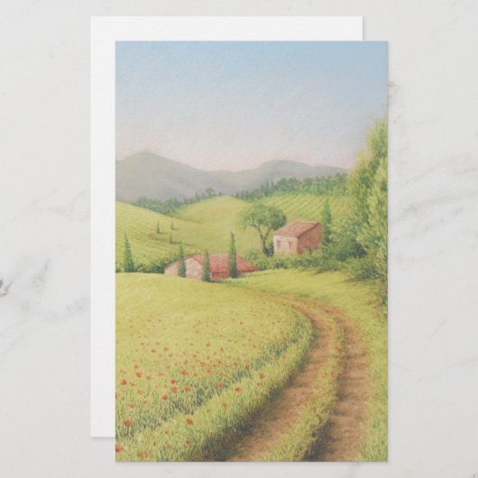 Ferme toscane, Italie en papeterie en pastel (Devant / Derrière)