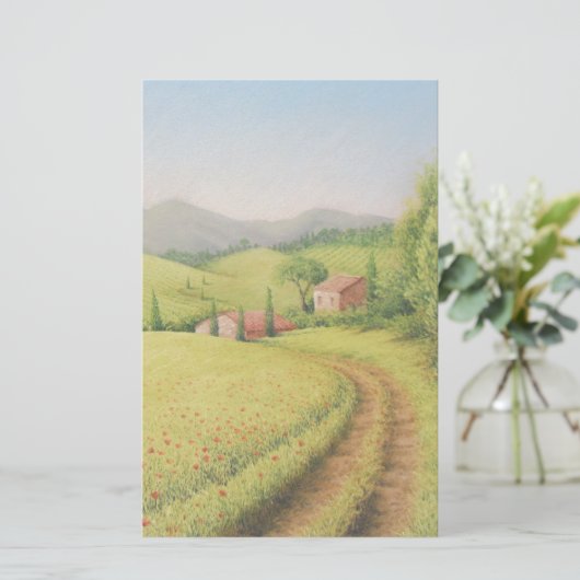 Ferme toscane, Italie en papeterie en pastel (Debout devant)