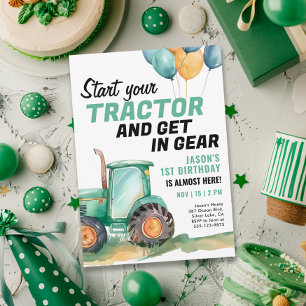 Ferme Tracteur vert Invitation d'anniversaire