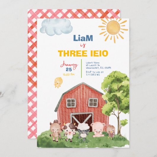 Ferme Trois I-E-I-O 3e Invitation d'anniversaire (Devant / Derrière)