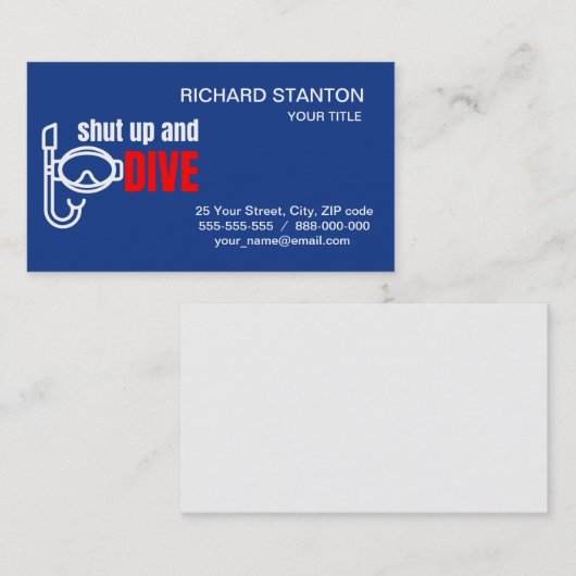 Fermer et carte de visite de plongée (Devant / Derrière)