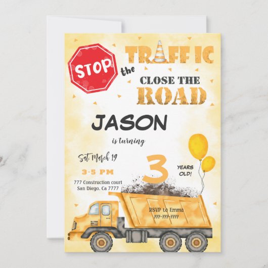 Fermer la construction routière Invitation d'anniv (Devant)