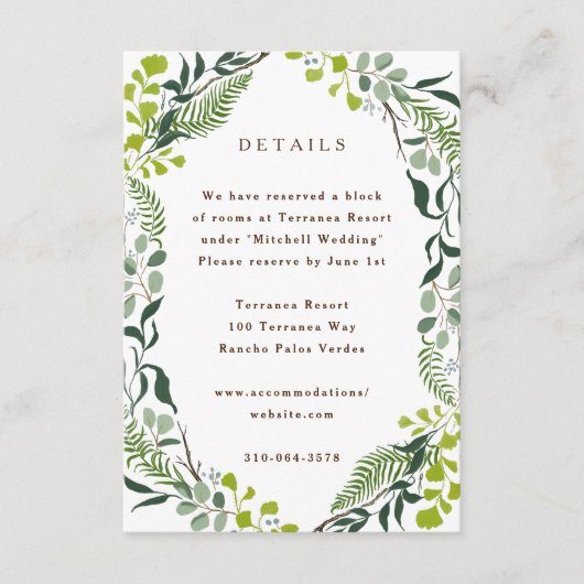 Fern Eucalyptus Hand-Drawn Greenery Wedding Informatiekaartje (Voorkant)