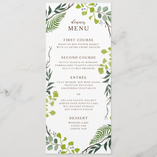 Fern Eucalyptus Hand-Drawn Greenery Wedding Menu (Voorkant)
